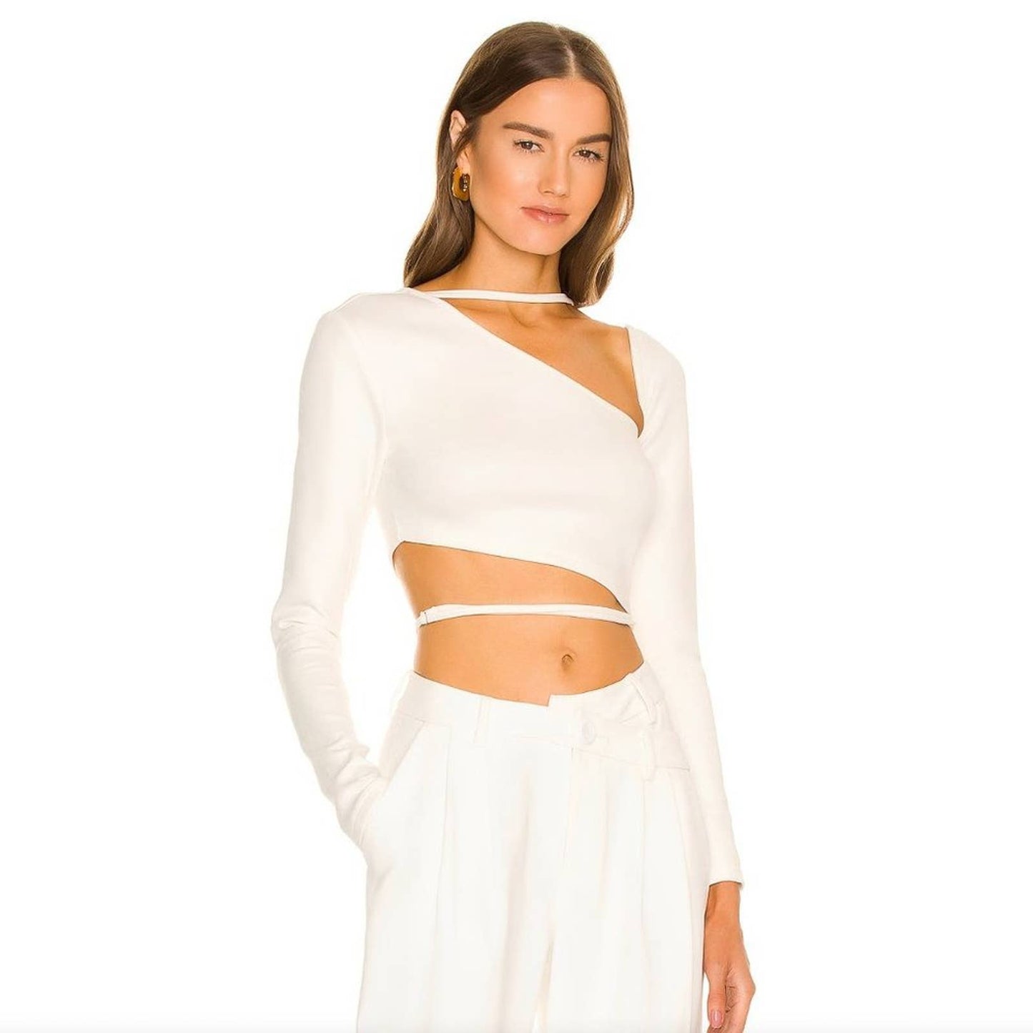 NEW Atoir Promise Me Crop Top in Ivory White Long Sleeve Cutout Cut Out XS