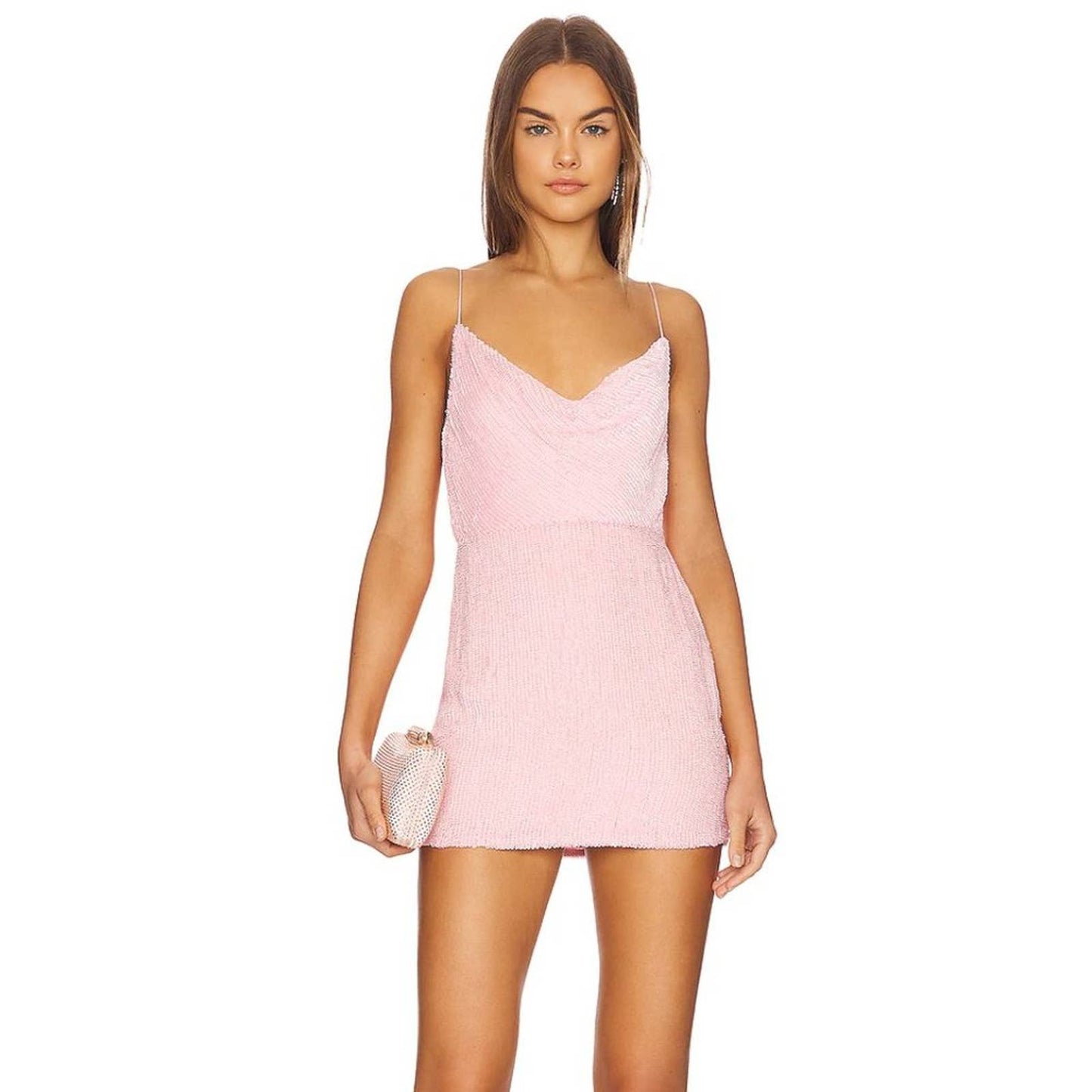 NEW retrofete Jill Mini Dress in Light Pink Marshmallow Sequin Glitter Small S