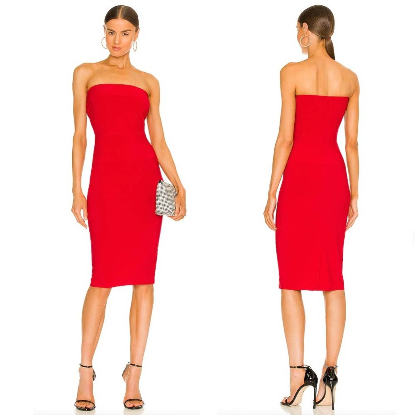 NEW Norma Kamali x REVOLVE Strapless Dress to Knee Midi Dress Red Strapless Tube XS