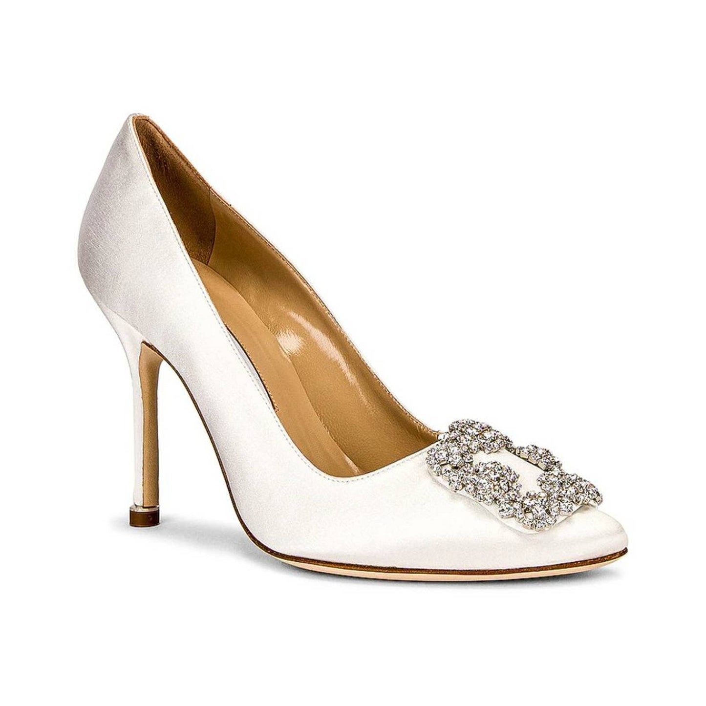 Manolo Blahnik Hangisi 105 Satin Heel in Cream White Silver Crystal Pump 42 / 12