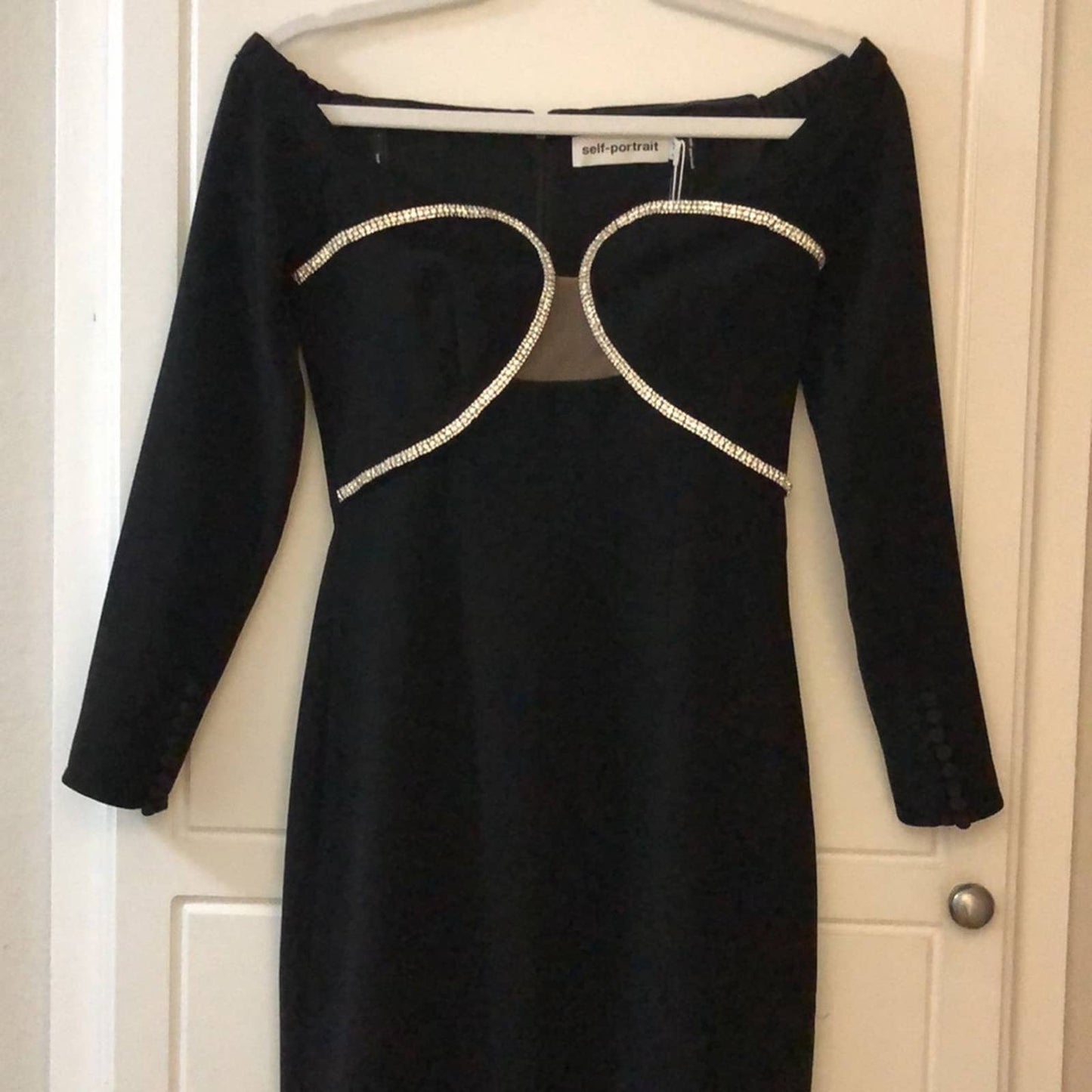 NEW self-portrait Off Shoulder Heavy Crepe Midi Dress Black Long Sleeve 6 / 10