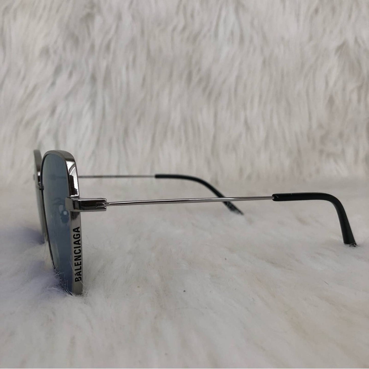 Balenciaga Trim Square Sunglasses in Ruthenium Blue Silver Oversized Sun Glasses