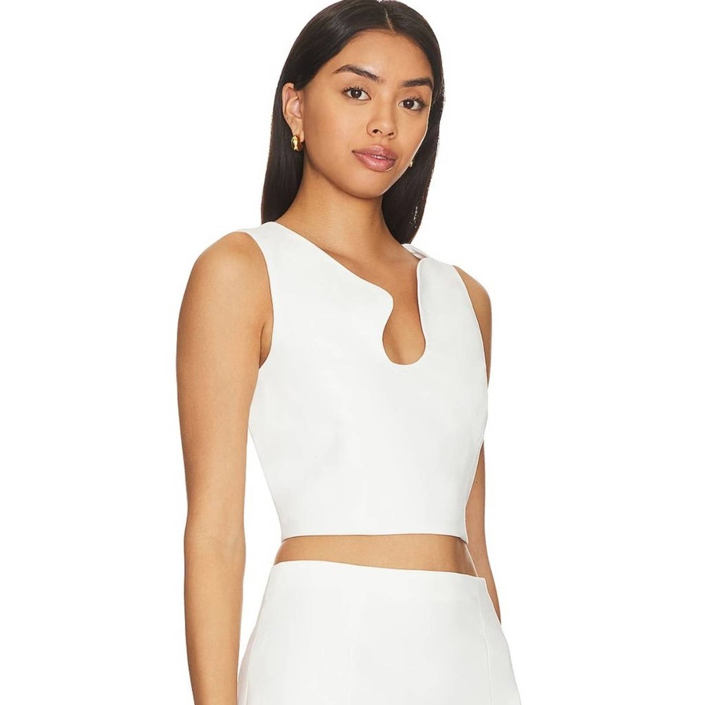 NEW Amanda Uprichard X Revolve Puzzle Sleeveless Crop Top in Ivory White Large L