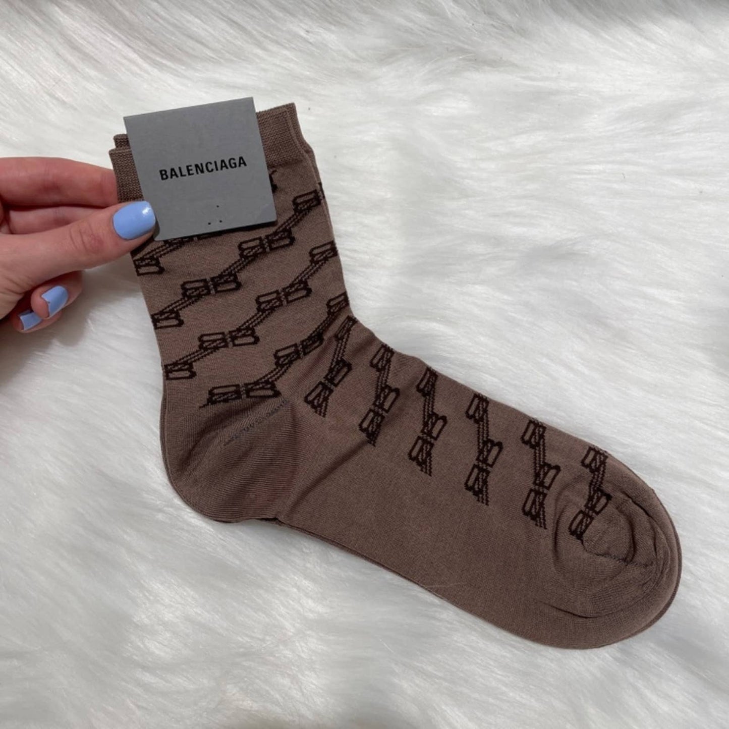 NEW Balenciaga BB Monogram Sock in Beige & Brown Black Logo