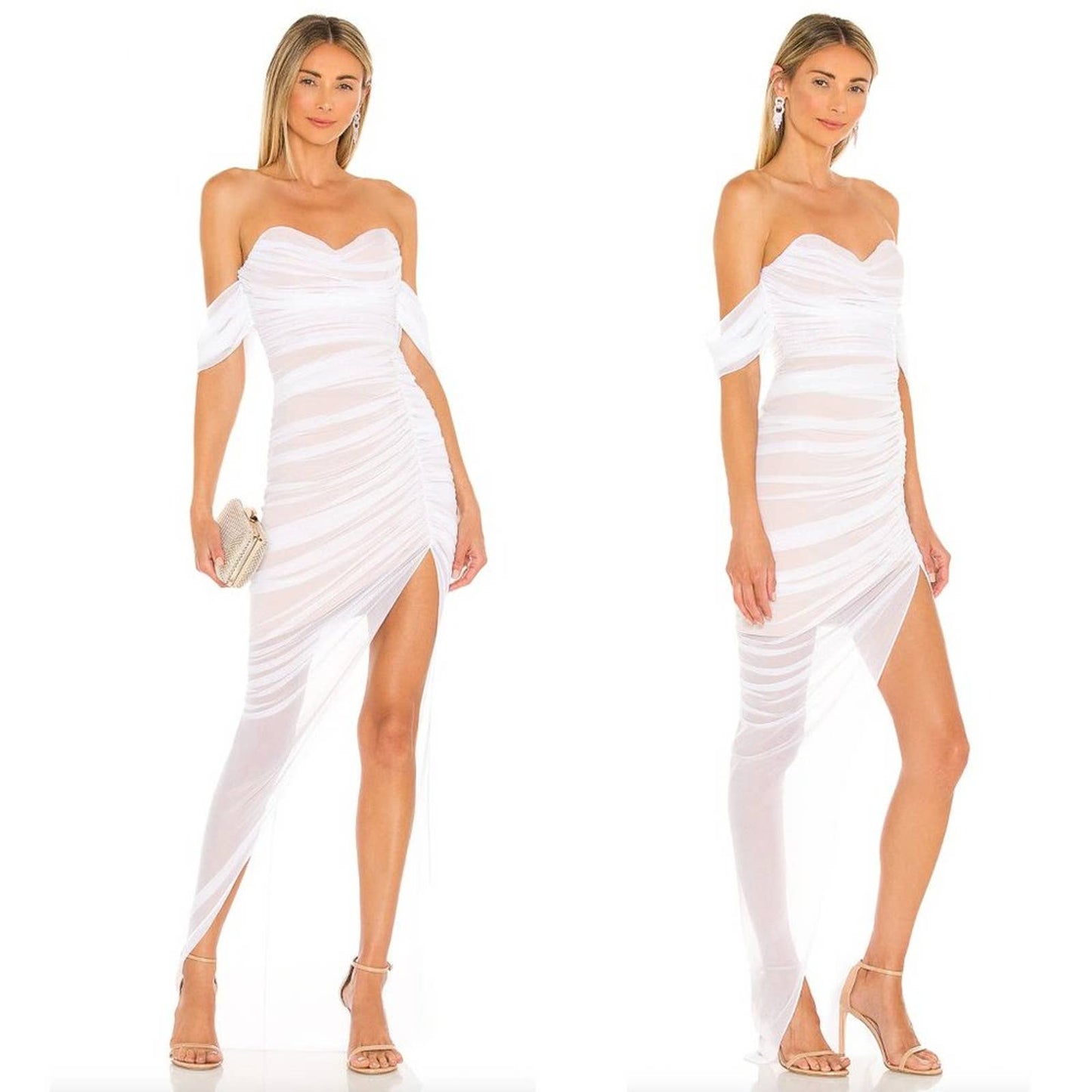 NEW Nookie REVOLVE Dita Mesh Gown White Maxi Mini Dress Off Shoulder Bridal XS