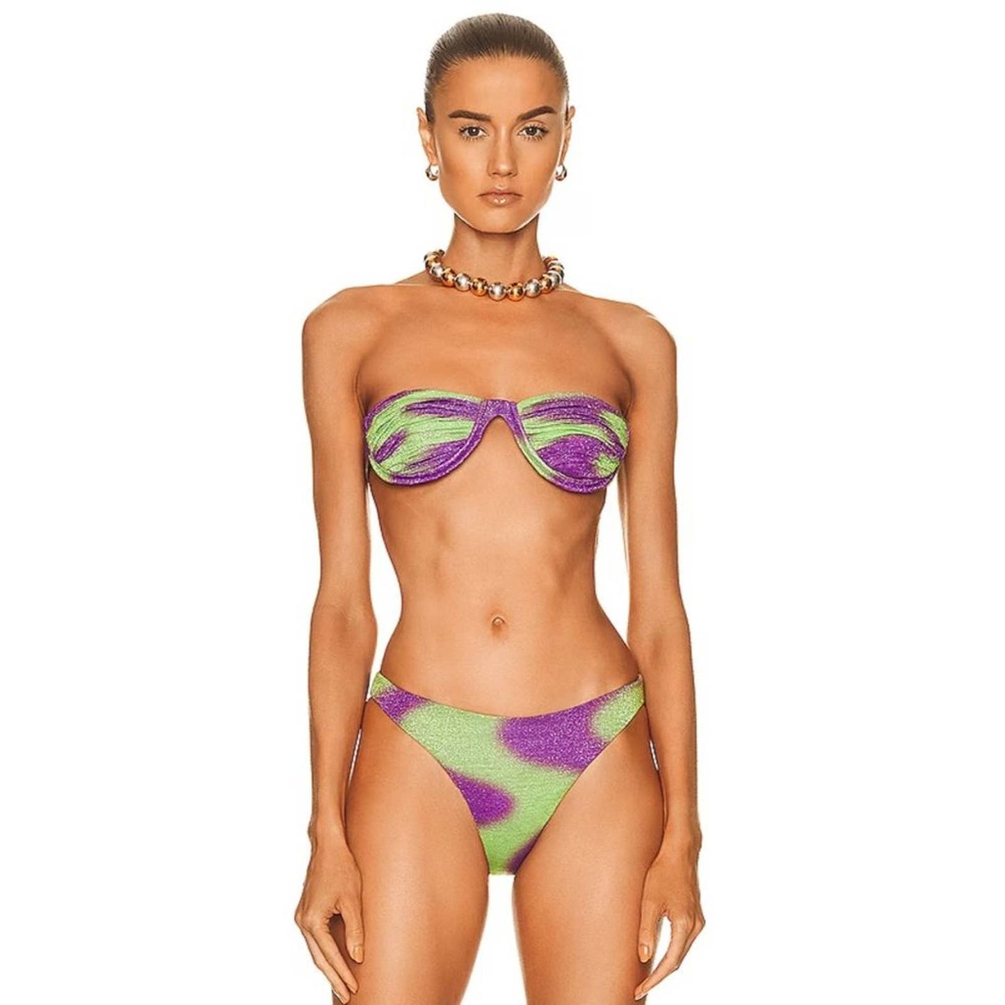 Raisa Vanessa Geometric Strapless Bikini SET Purple & Green Balconette 38 Medium