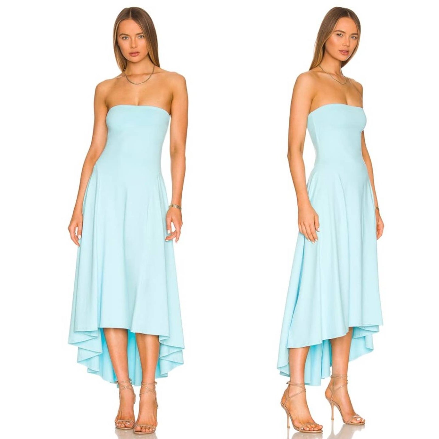 NEW Susana Monaco Strapless Maxi Midi Dress in Fresh Water Aqua Sky Light Blue M