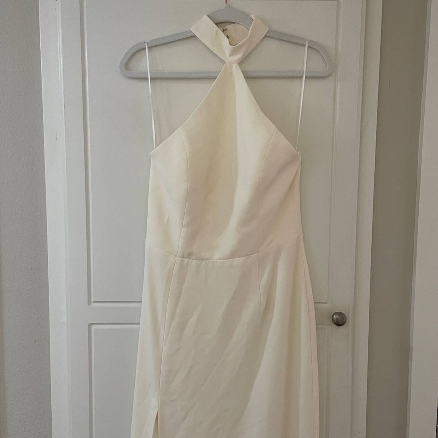 Amanda Uprichard Queen Gown in Ivory White Halter Maxi Dress Medium M