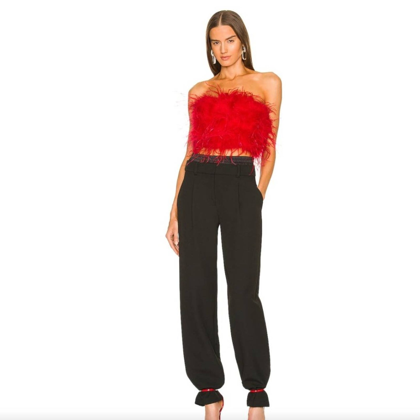 NEW LAMARQUE x REVOLVE Zaina Crop Top in Red Feather Strapless Large L