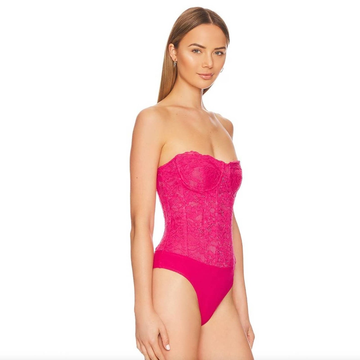 NEW Bardot Oskar Bodysuit in Hot Pink Lace Strapless Corset Bustier Top 2 XS