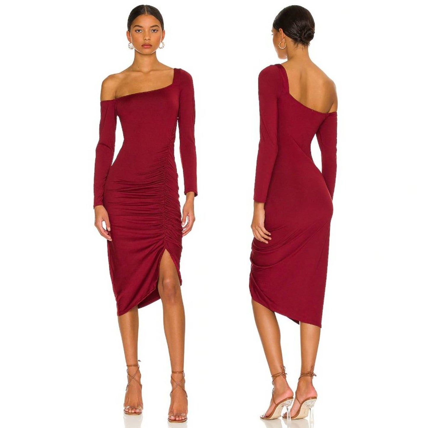 NEW ASTR the Label Off the Shoulder Midi Dress in Wine Red - MEDIUM