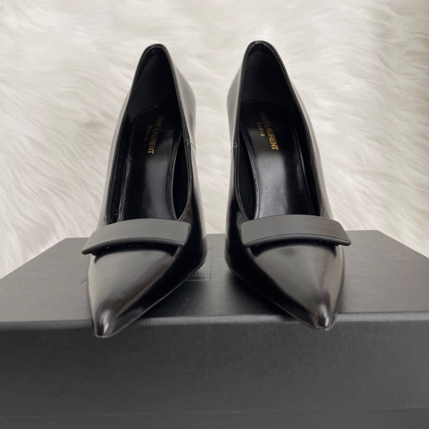 NEW Saint Laurent Kayla 110 Heels in Nero Black Leather Stiletto Pump YSL 41 11