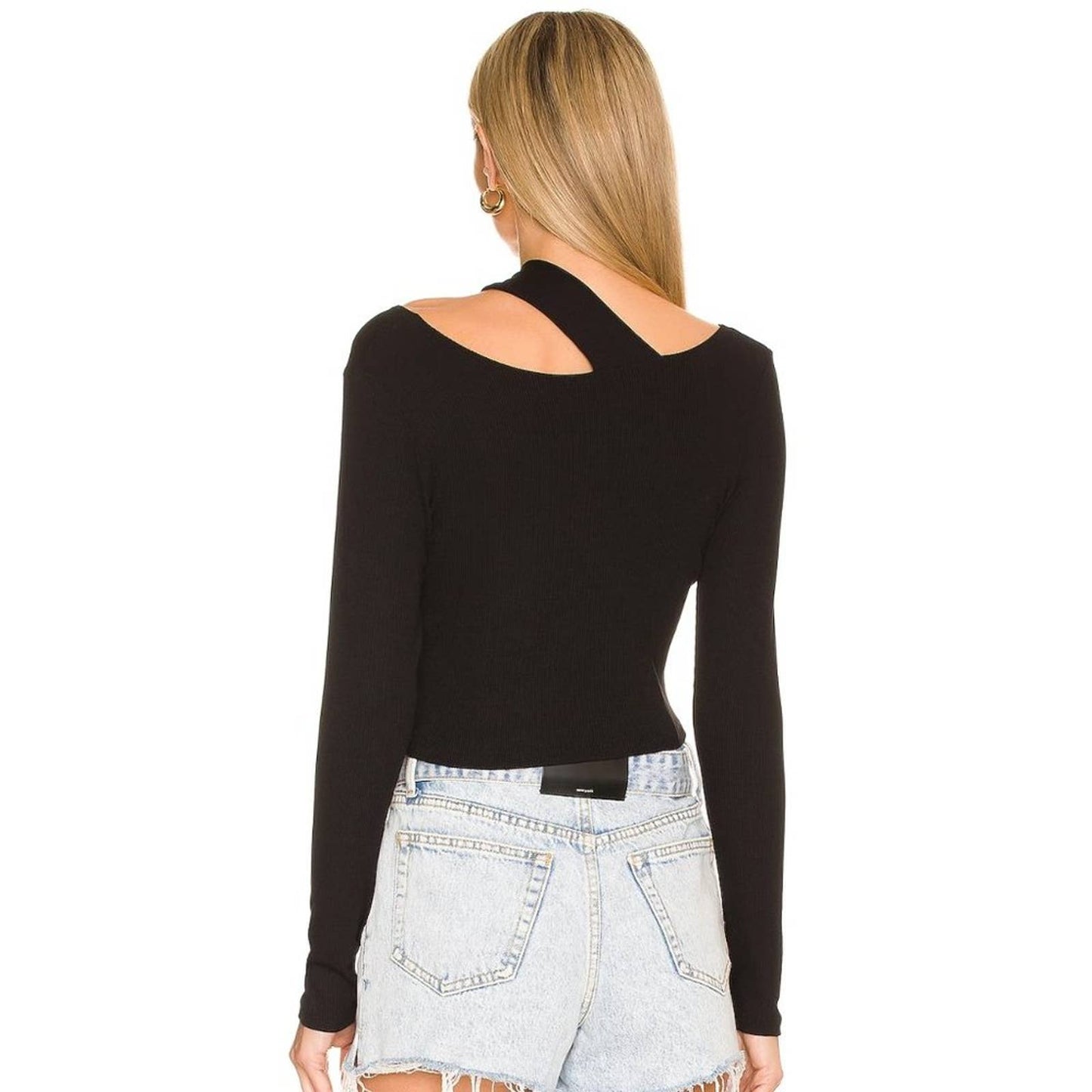 NEW LNA Yisroel Long Sleeve Crop Top in Black Jersey Cutout Large L