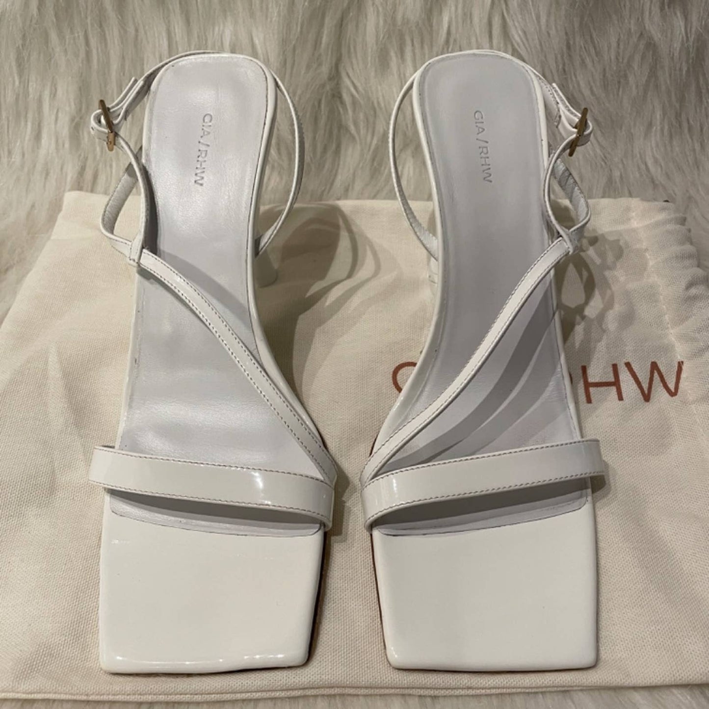 GIA BORGHINI x RHW Strappy Sandal White Patent Heeled Wedge Heels 41 / 11