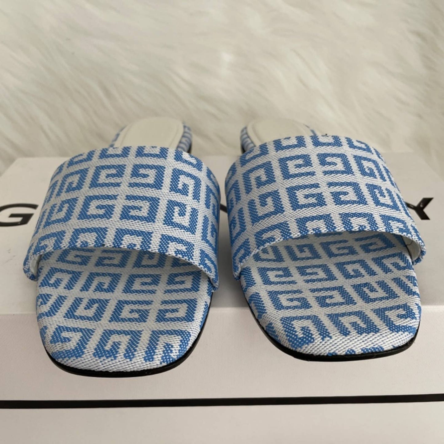 NEW Givenchy 4G Flat Mule Sandals in White & Blue Logo Slides Slide 39.5 / 9.5