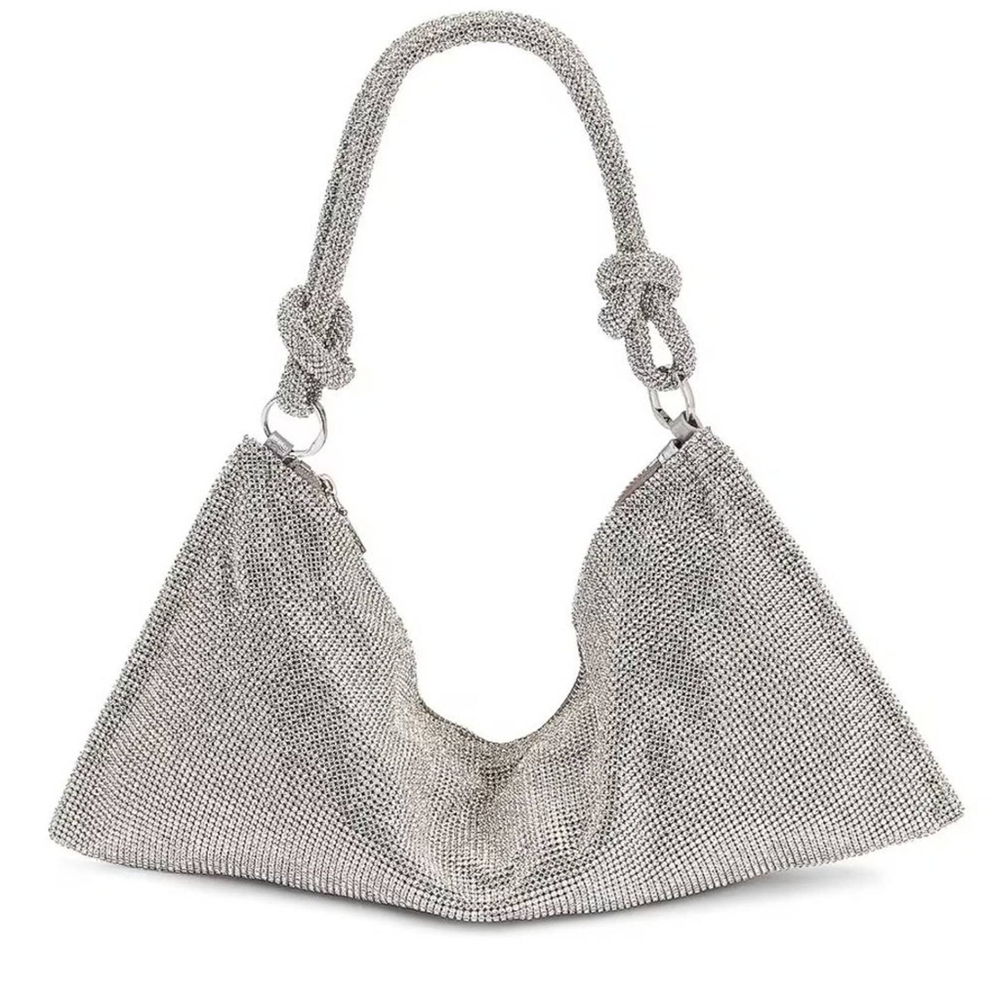 Cult Gaia Hera Mini Shoulder Bag in Clear Silver Rhinestone Mesh