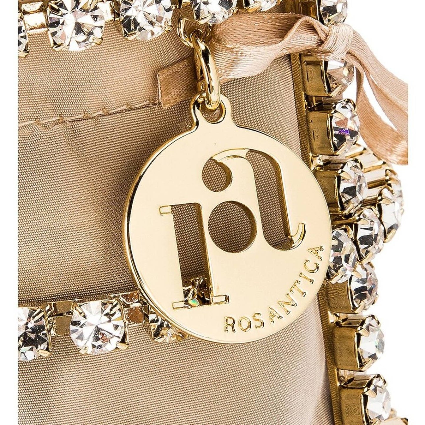 NEW Rosantica Holli Hide And Seek Bag in Gold With Crystals & Pearls Beige Tan