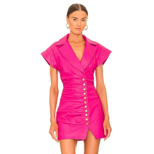 retrofete Gia Mini Dress in Neon Pink Leather Blazer XXS