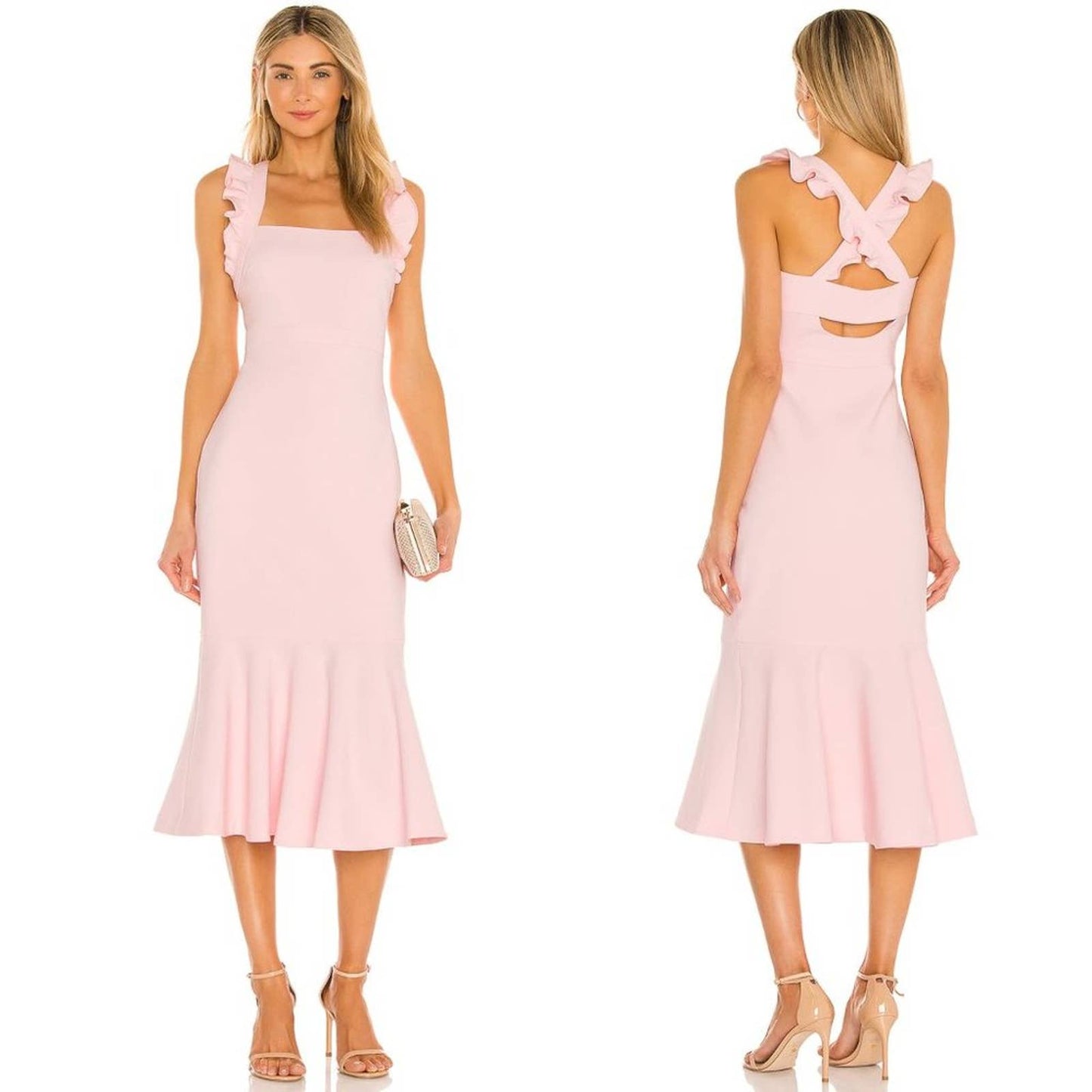 NEW LIKELY Hara Midi Dress in Rose Shadow Light Pink Classy Casual 8