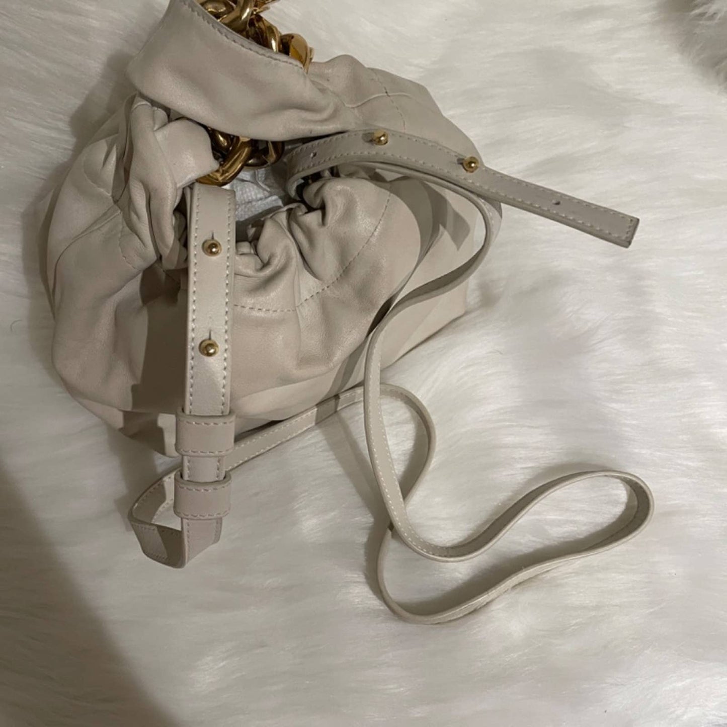 DeMellier London Santa Monica Chain Bag in Off White Leather Beige Nude Mini