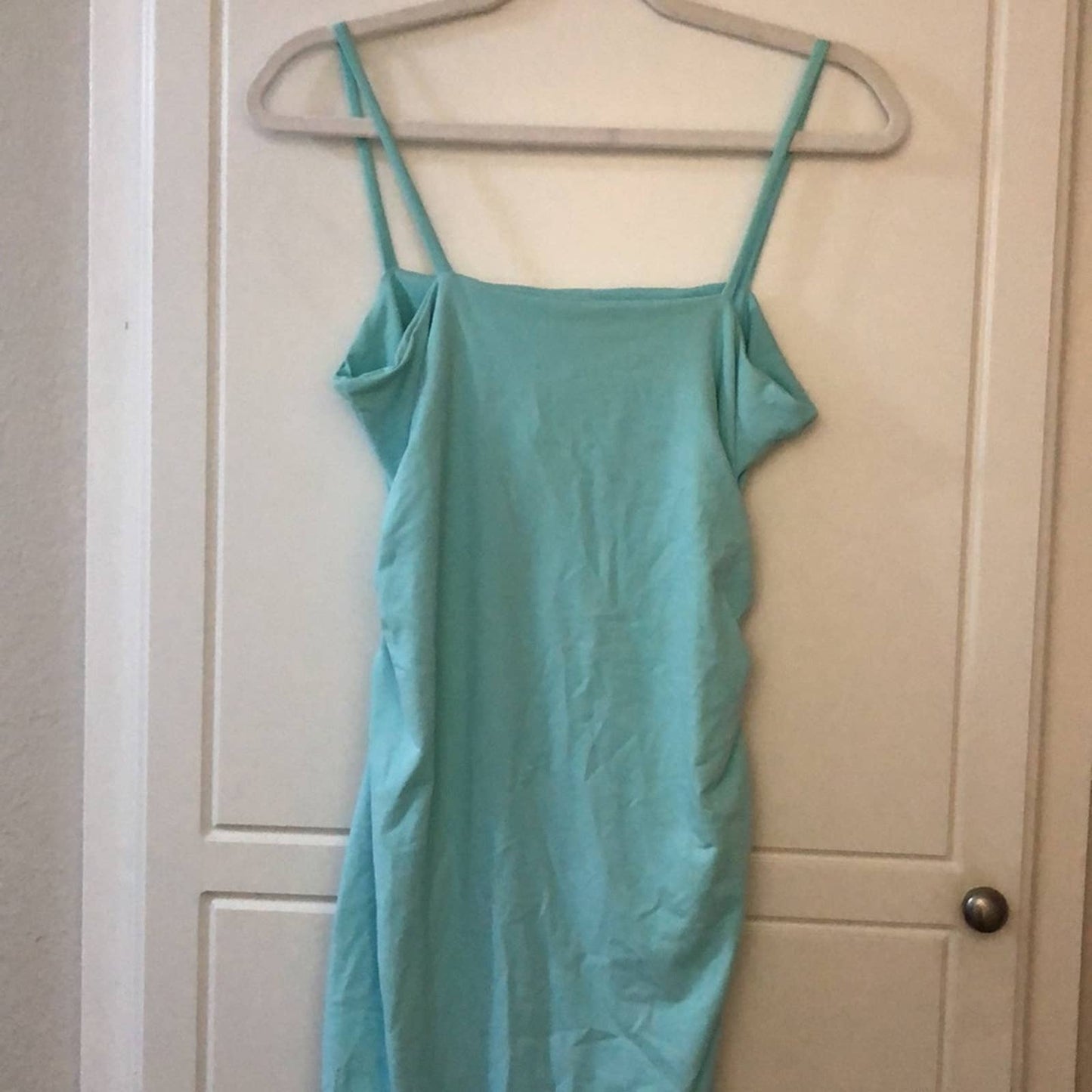 NEW Susana Monaco Ruched Slit Maxi Dress Fresh Water Light Sky Aqua Blue Medium