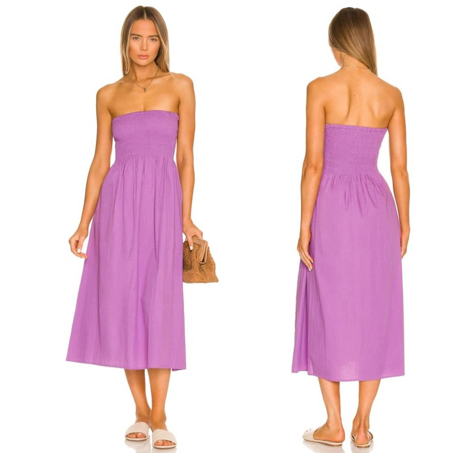 NEW FAITHFULL THE BRAND Madella Midi Dress in Grape Purple Strapless Tube Medium