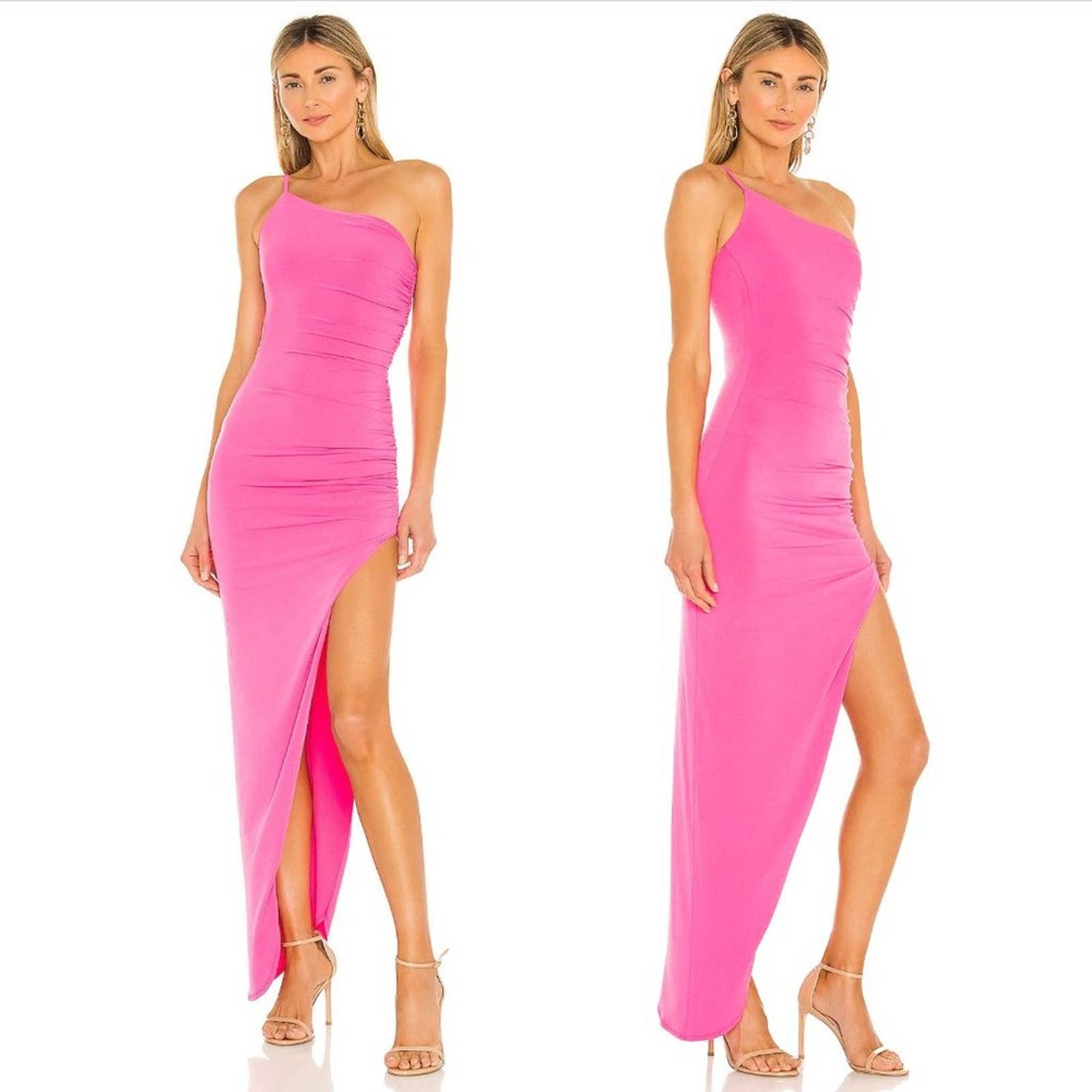 NEW Nookie Aria One Shoulder Gown in Neon Hot Pink Maxi Slit Dress XS XSmall