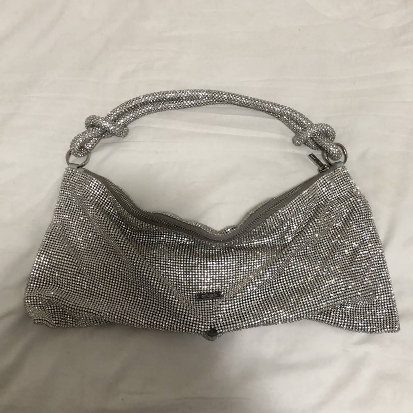 Cult Gaia Hera Mini Shoulder Bag in Clear Silver Rhinestone Mesh