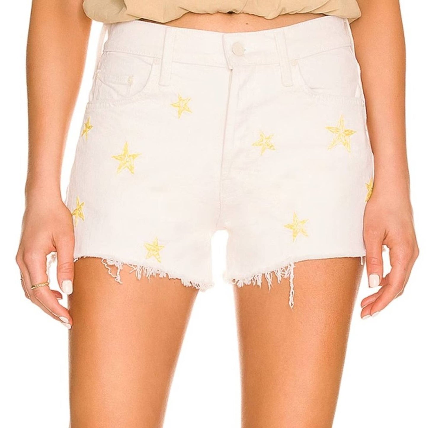 NEW MOTHER 27 The Tomcat Kick Fray Short Shoot for The Stars White Cotton Denim