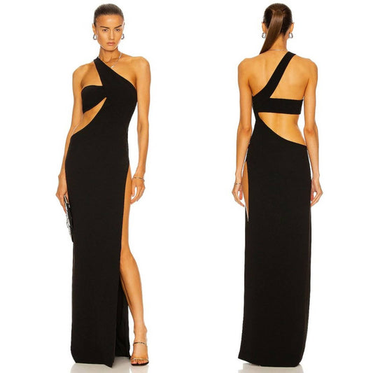 NEW MONOT Cutout One Shoulder Maxi Dress in Black Sexy Cut Out Formal Gown 8