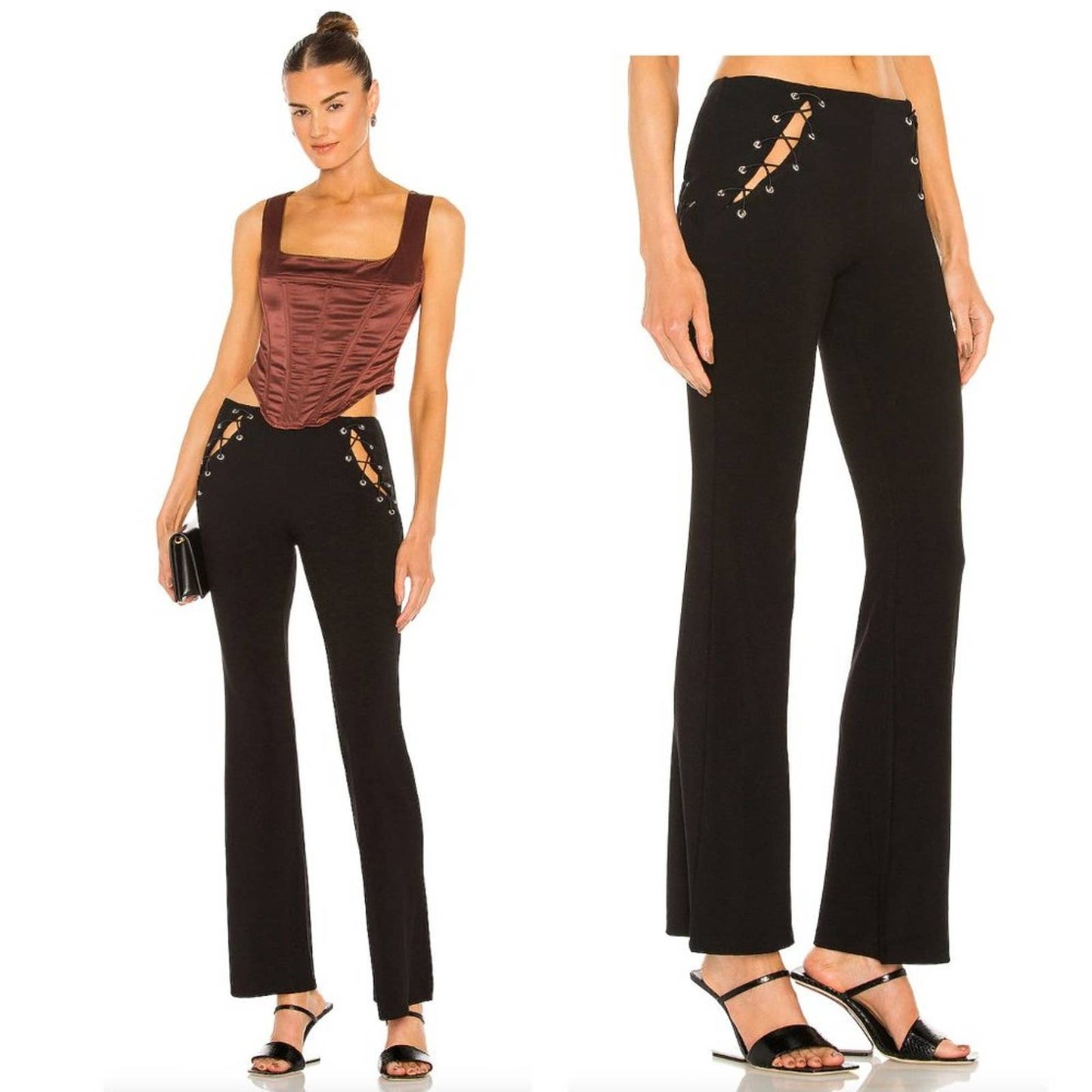 NEW Miaou Ryder Flare Pant in Black Lace Up Cutout Medium