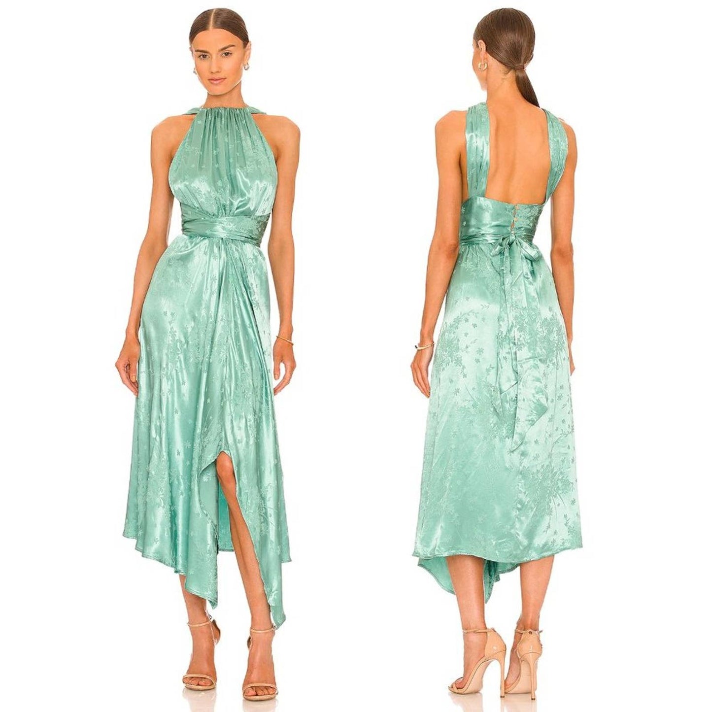 NEW Sabina Musayev Juniper Midi Dress Spearmint Mint Green Blue Satin XS XSmall