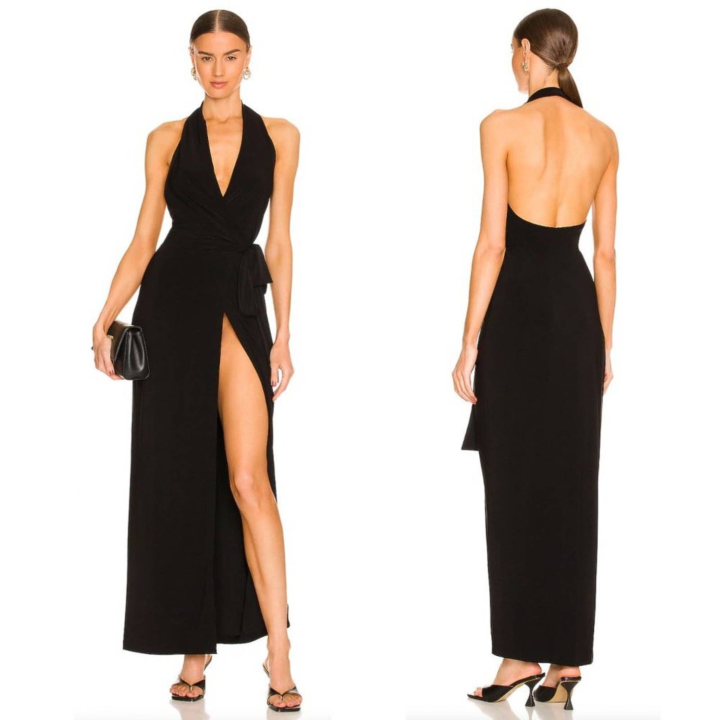 NEW Norma Kamali Halter Wrap Straight Gown in Black Formal Backless Maxi Dress