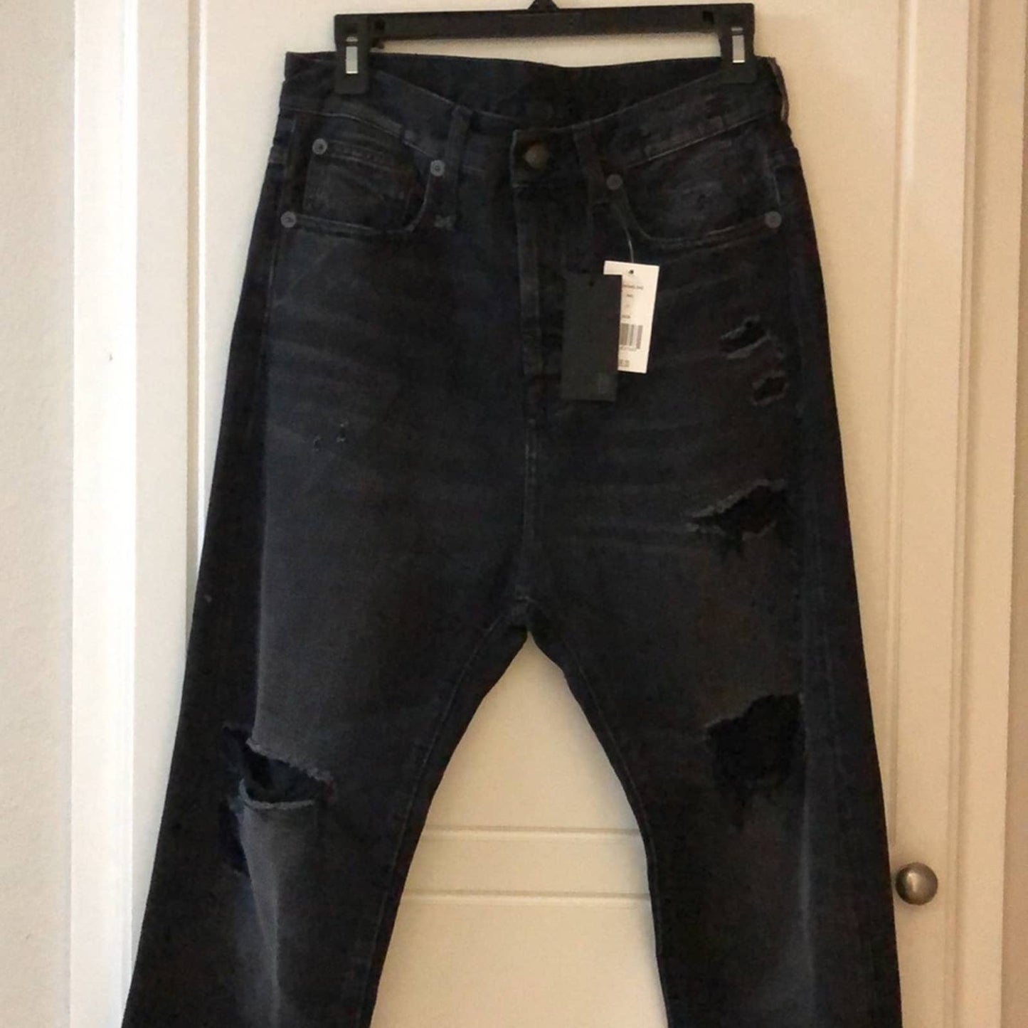 NEW R13 Izzy Drop Jean in Jake Black Dark Denim Straight Leg Boyfriend Baggy