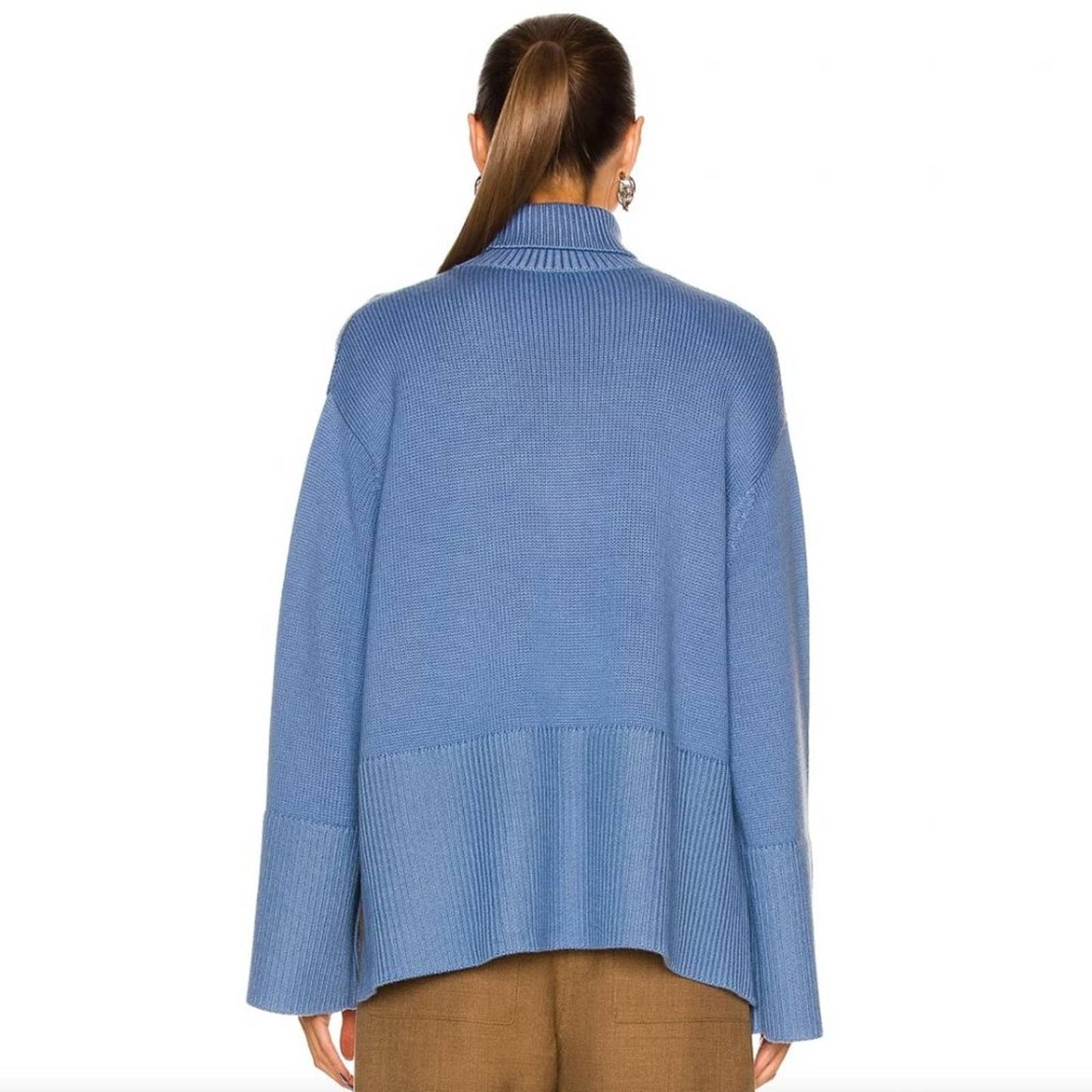 NEW Toteme Wool Cotton Turtleneck Sweater in Bolt Blue Chunky Knit XS XSmall