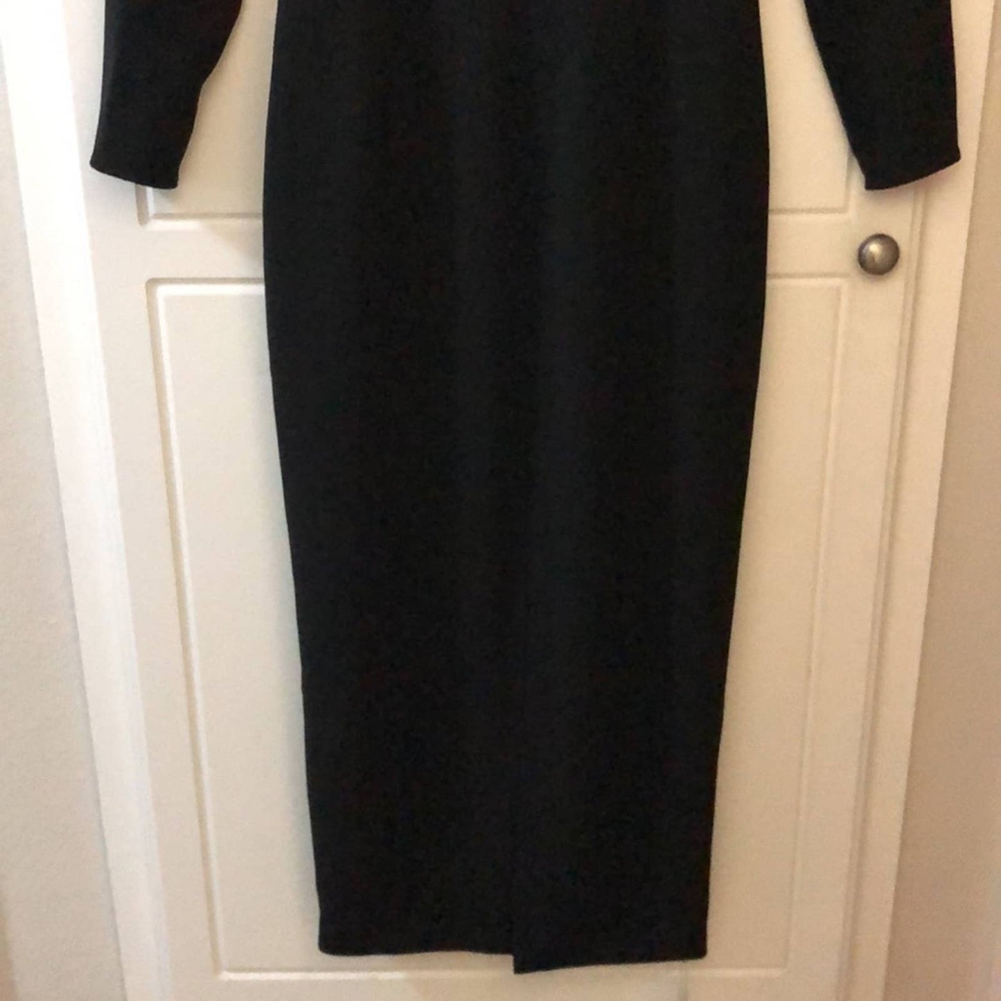 NEW self-portrait Off Shoulder Heavy Crepe Midi Dress in Black Long Sleeve 2