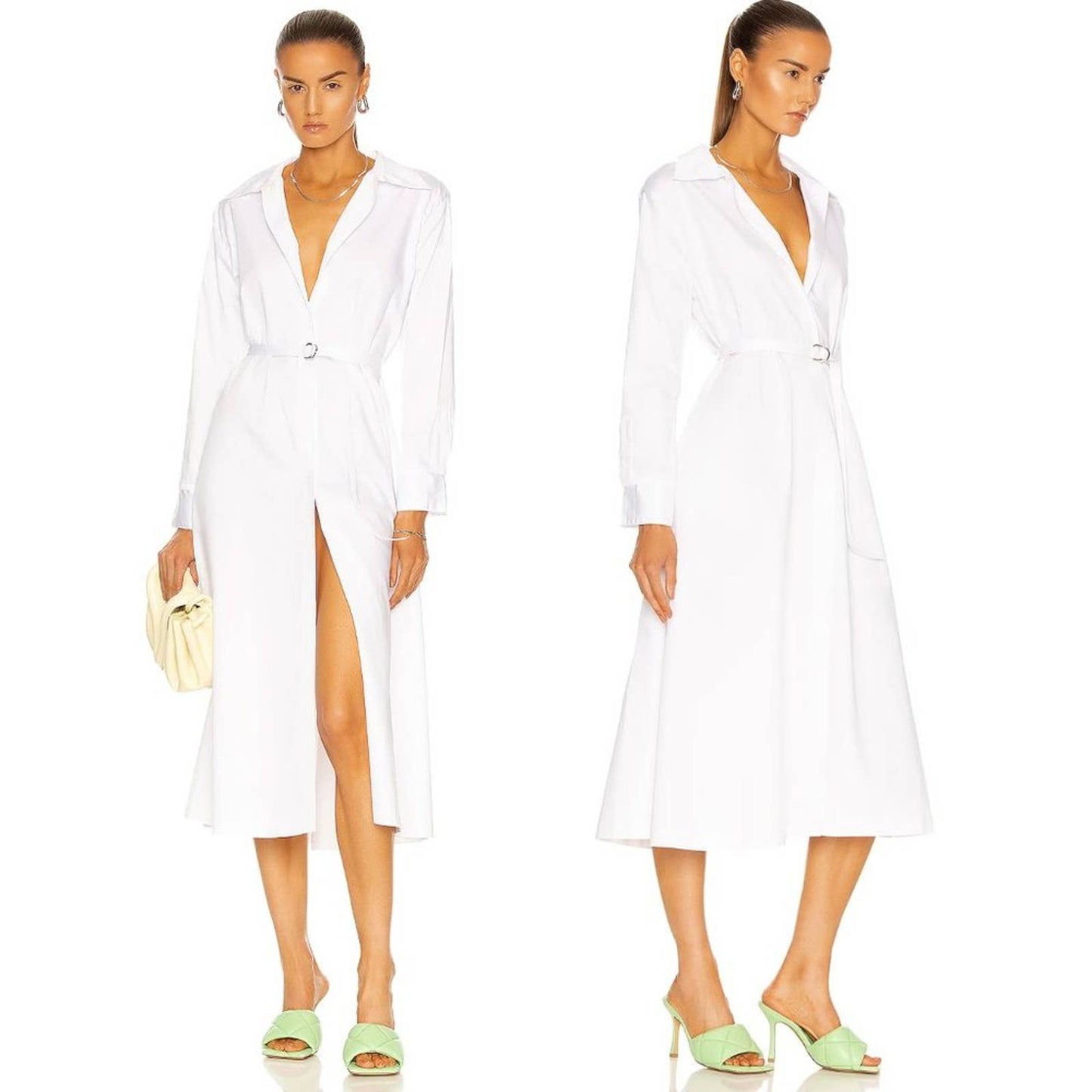 NEW Norma Kamali Boyfriend NK BF Shirt A Line Dress To Midcalf White Midi Small