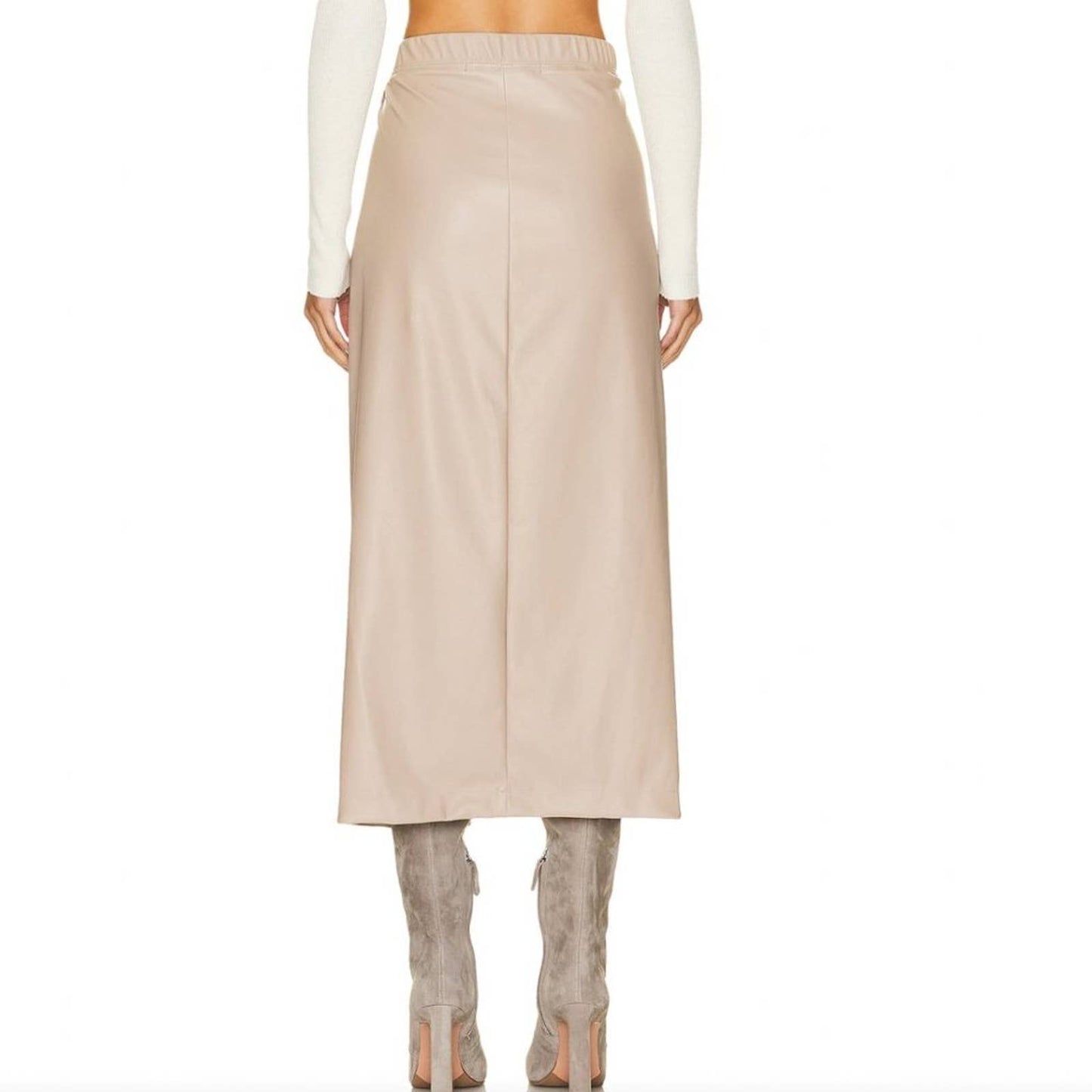 NEW Enza Costa Matte Vegan Leather Wrap Midi Skirt in Putty Beige Nude 2 MEDIUM