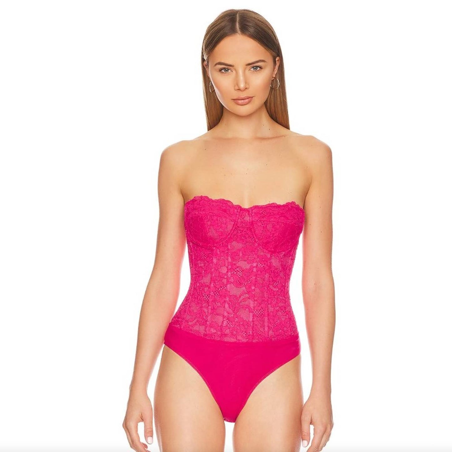 NEW Bardot Oskar Bodysuit in Hot Pink Lace Strapless Corset Bustier Top 2 XS