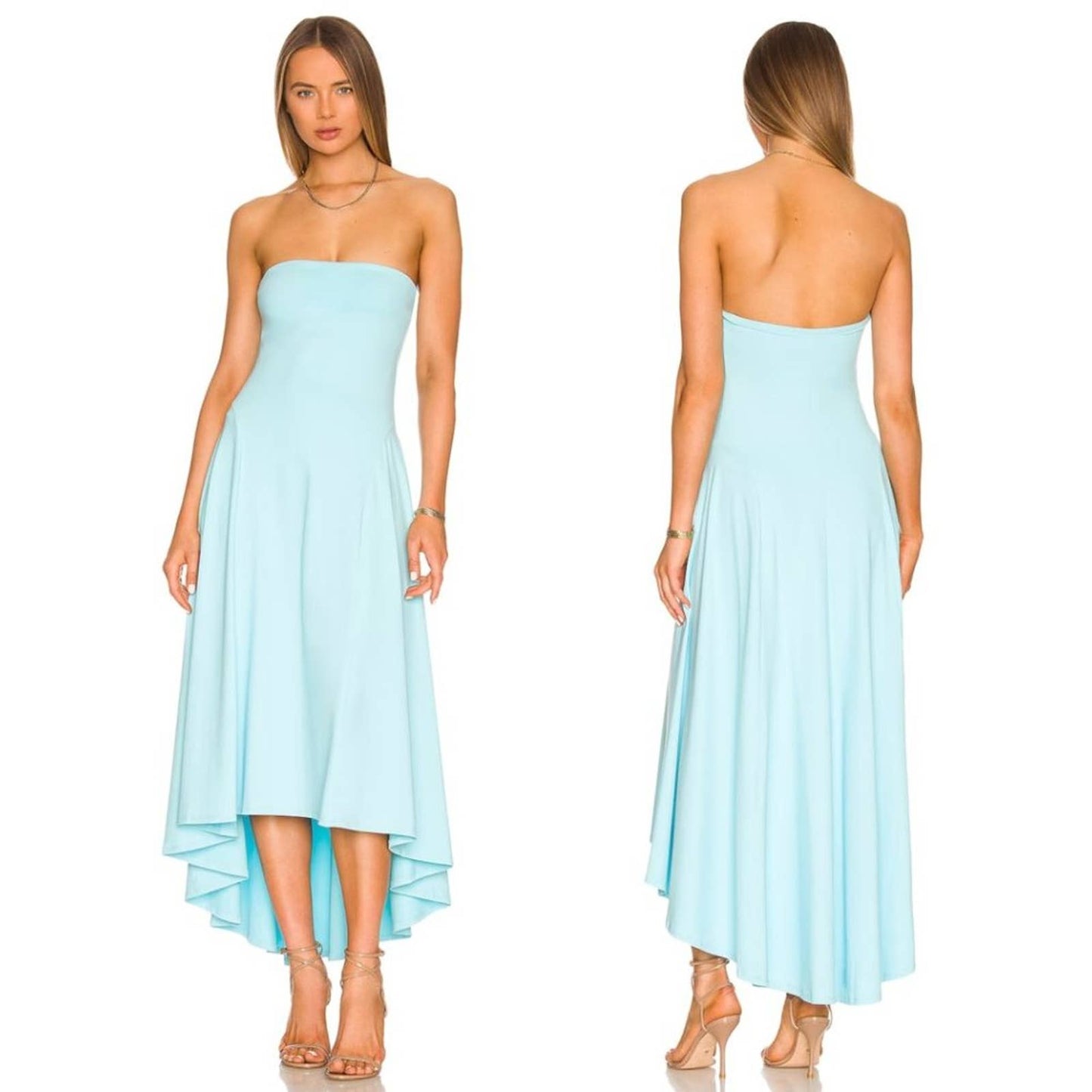 NEW Susana Monaco Strapless Maxi Midi Dress in Fresh Water Aqua Sky Light Blue M