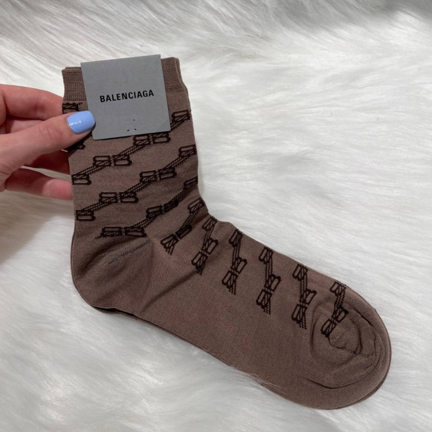 NEW Balenciaga BB Monogram Sock in Beige & Brown Black Logo