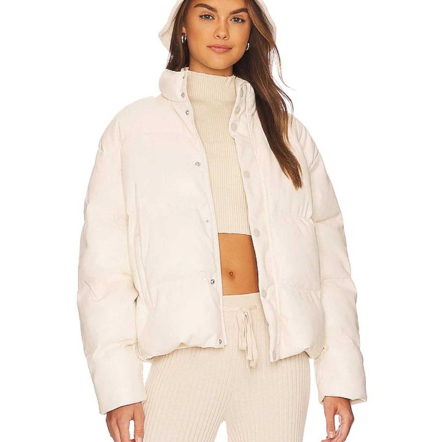 MOTHER The Drop Pillow Talk Puffer Coat Drunk In Love Cream White Jacket Small S