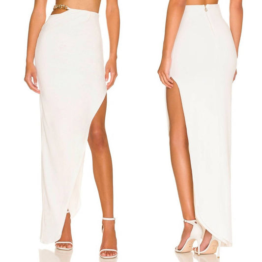 NEW Nookie Alyssa Chain Maxi Skirt in Ivory White Gold Slit Small S