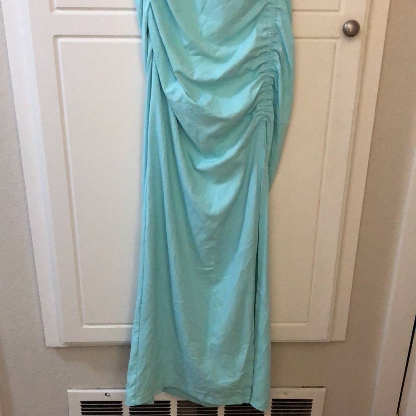 NEW Susana Monaco Ruched Slit Maxi Dress Fresh Water Light Sky Aqua Blue Medium