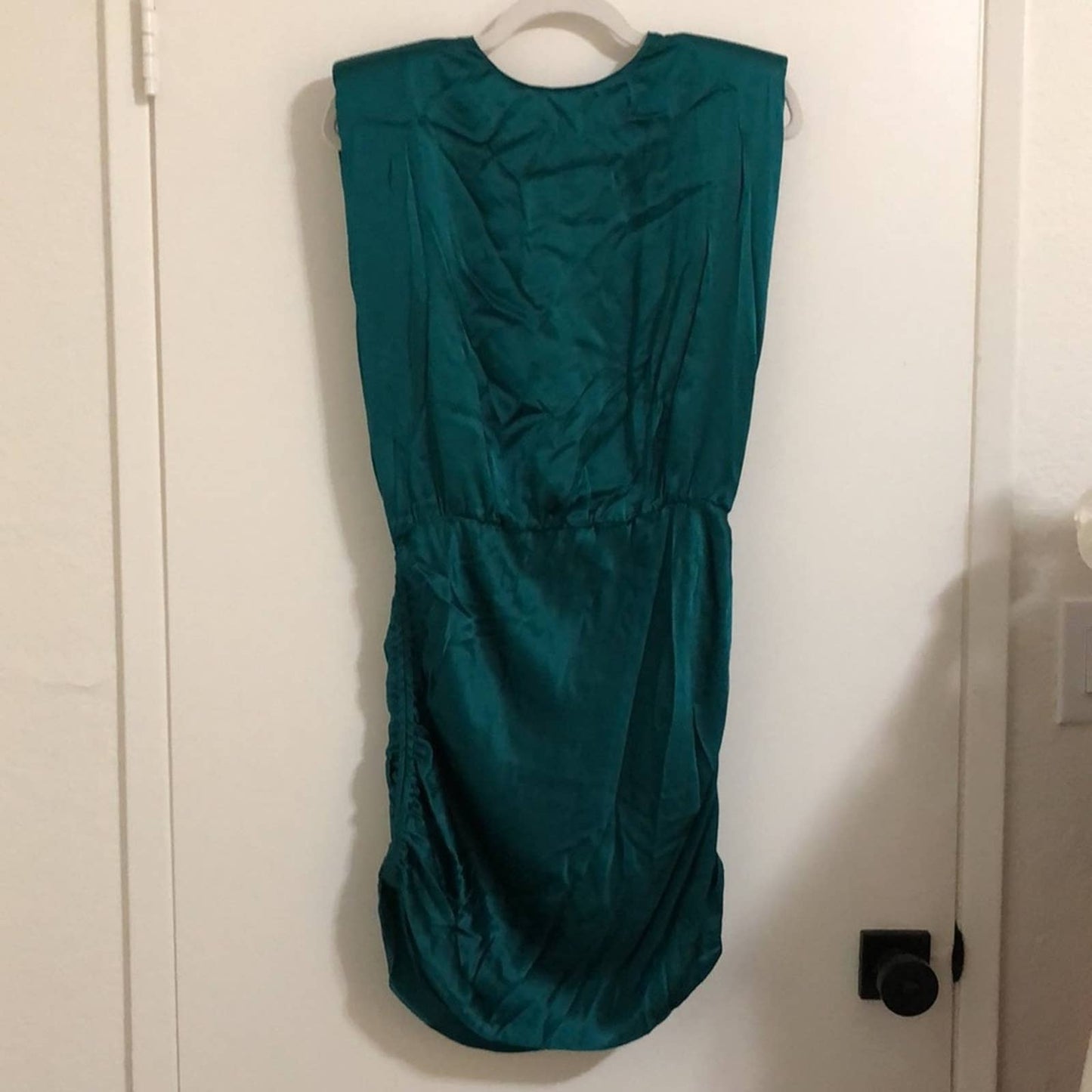 NEW Amanda Uprichard Clifton Mini Dress in Jewel Blue Green Silk Satin Large L