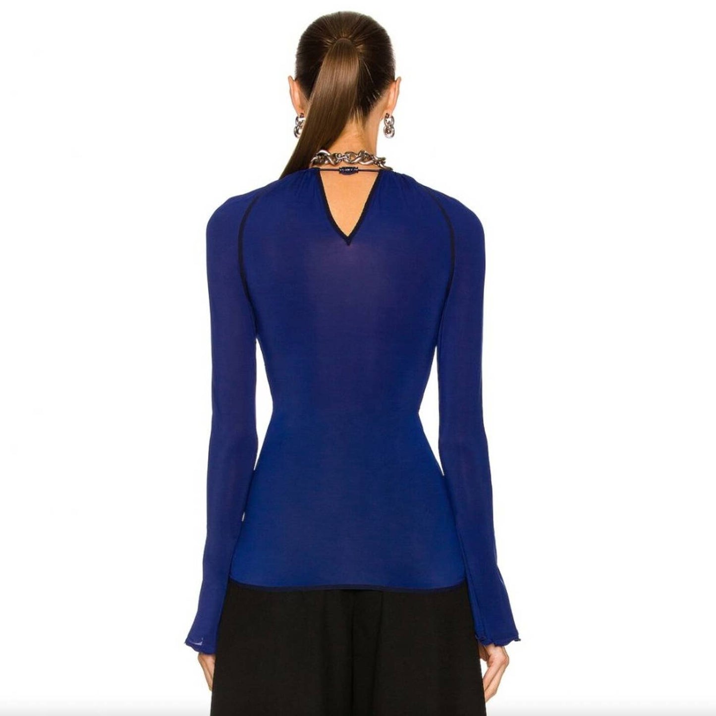 NEW Stella McCartney Long Sleeve Top in Dark Blue Royal V Neck 34 / 0 / XS