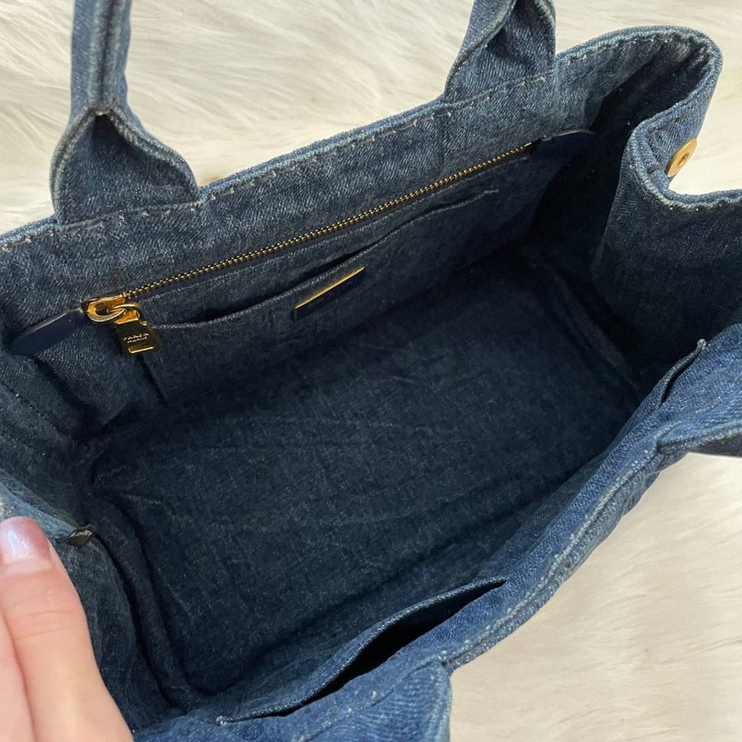 PRADA Canapa Mini Logo Tote Bag in Dark Wash Blue Denim Vintage Top Handle