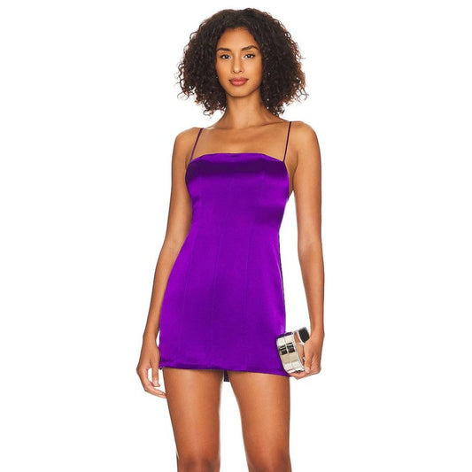 retrofete Janessa Mini Dress in Royal Purple Silk Satin Medium M