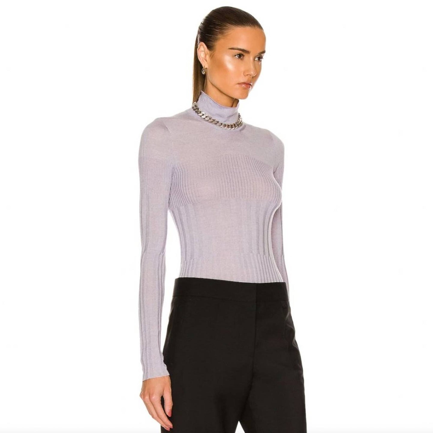 NEW Givenchy Long Sleeve Cyclist Neck Ribbed Sweater in Light Purple Wool LARGE