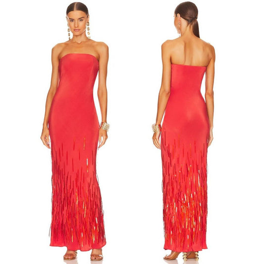 NEW Cult Gaia Anisa Gown in Rouge Red Strapless Embellished Maxi Dress 4 / Small